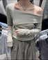 Women Long Sleeves Wide Neckline Tops